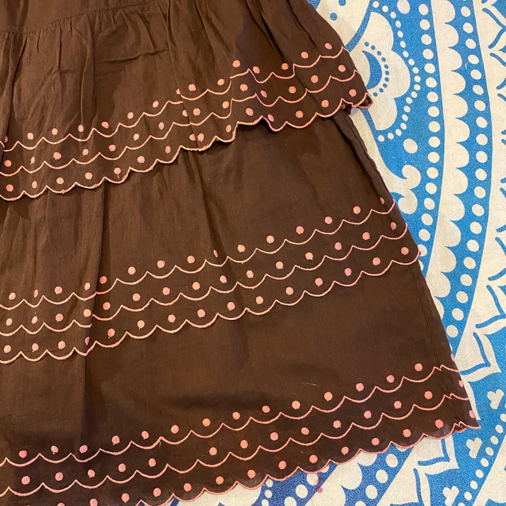 ANTHRO!💚👗ANTHROPOLOGIE IPSA BROWN A LINE SKIRT👗💚11/12 21” PINK EMBROIDERY - Picture 2 of 10